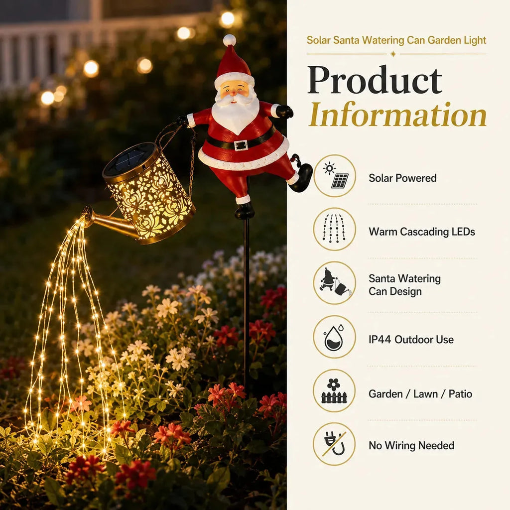 Solar Santa Watering Can Christmas Garden Light