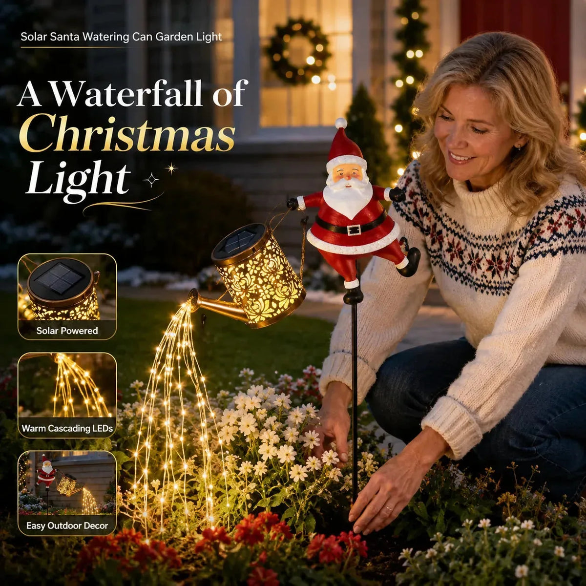 Solar Santa Watering Can Christmas Garden Light