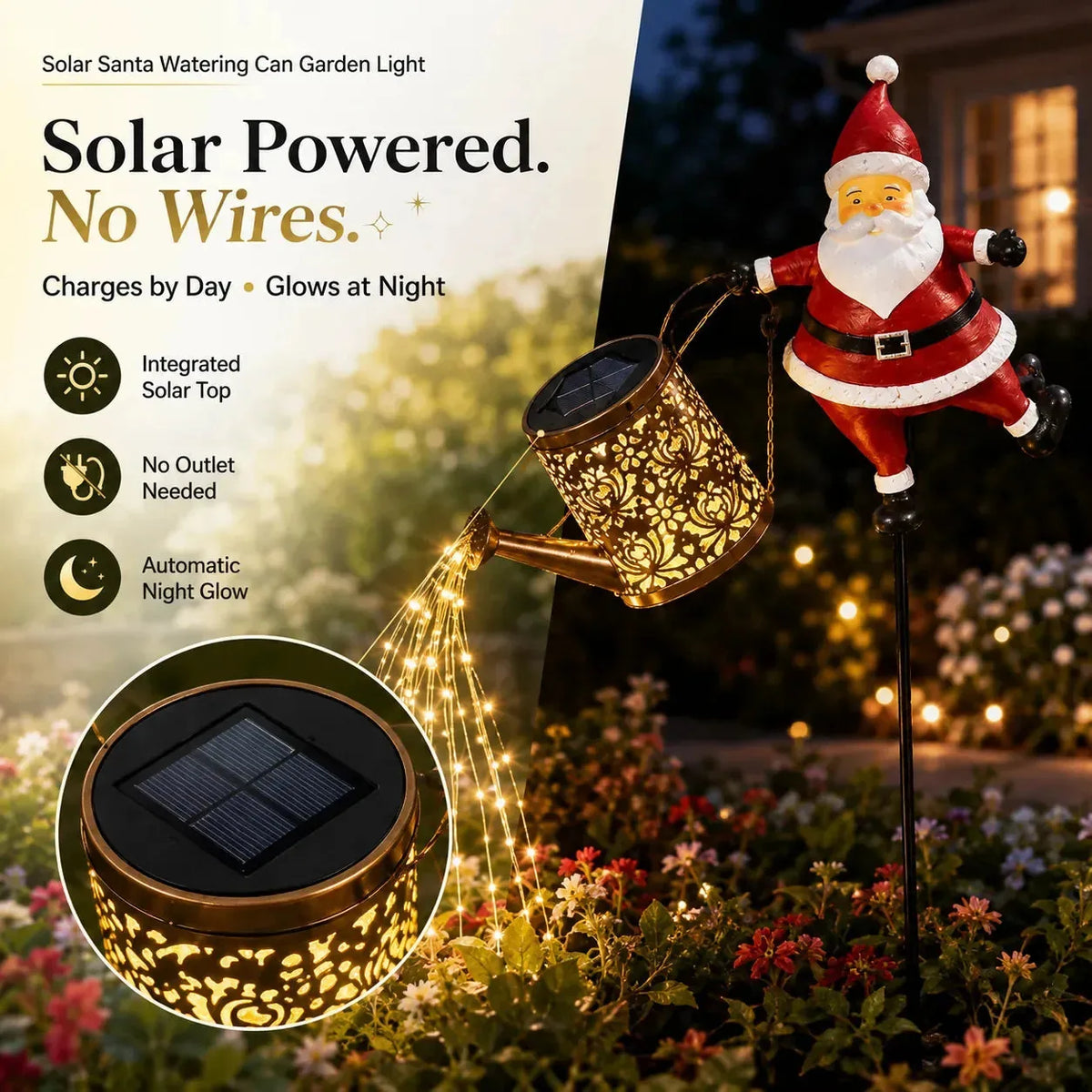Solar Santa Watering Can Christmas Garden Light