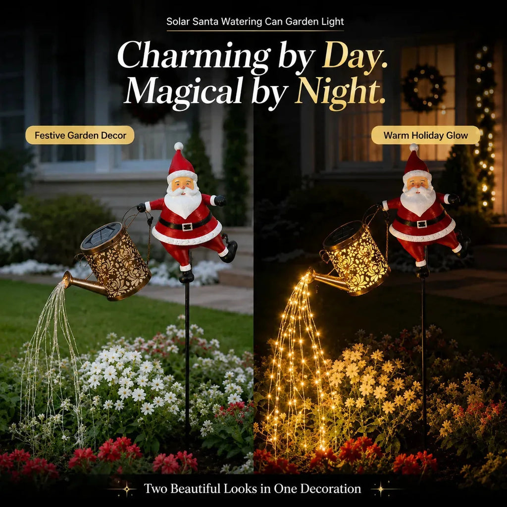Solar Santa Watering Can Christmas Garden Light