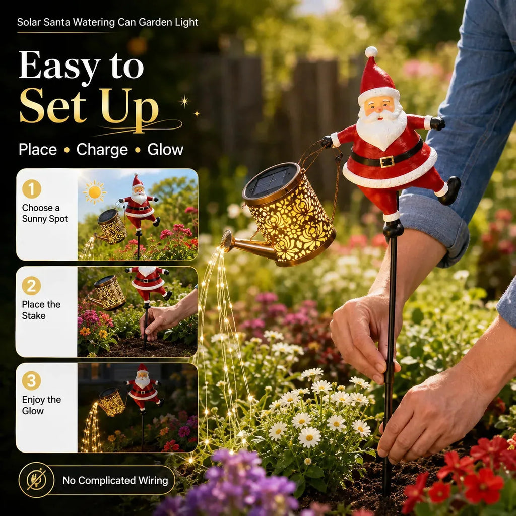 Solar Santa Watering Can Christmas Garden Light