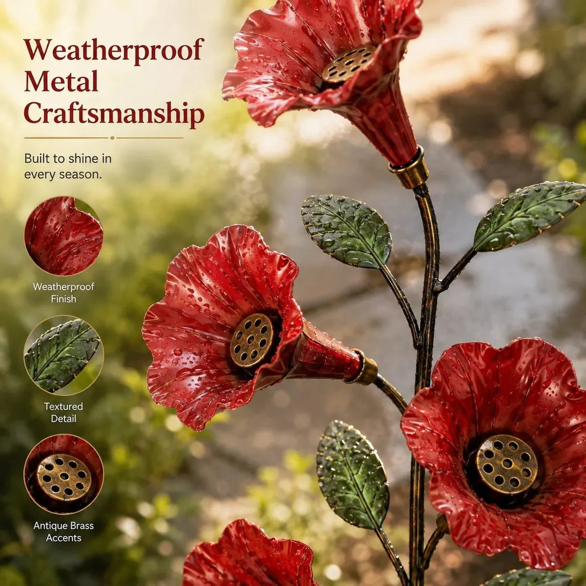 Red Trumpet Flower Hummingbird Feeder Garden Stake
