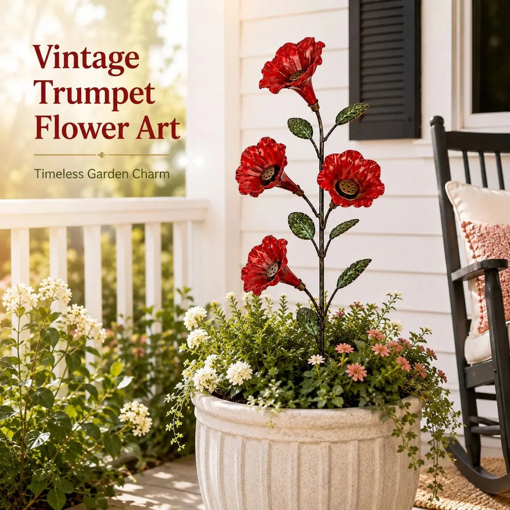 Red Trumpet Flower Hummingbird Feeder Garden Stake