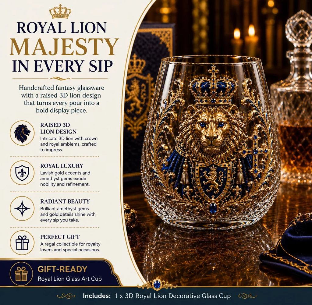3D Crowned Lion Crystal Whiskey Glass