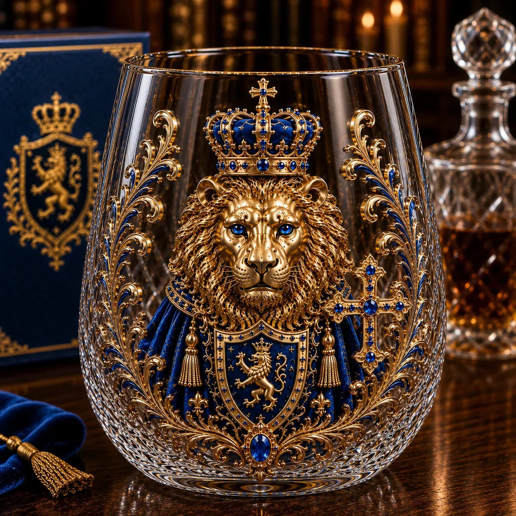 3D Crowned Lion Crystal Whiskey Glass