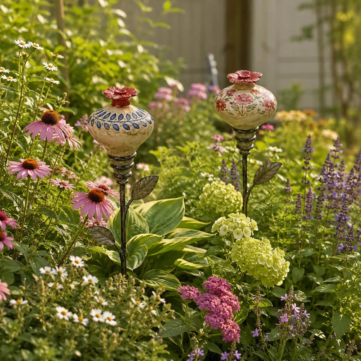 Vintage Ceramic Hummingbird Feeder Garden Stake