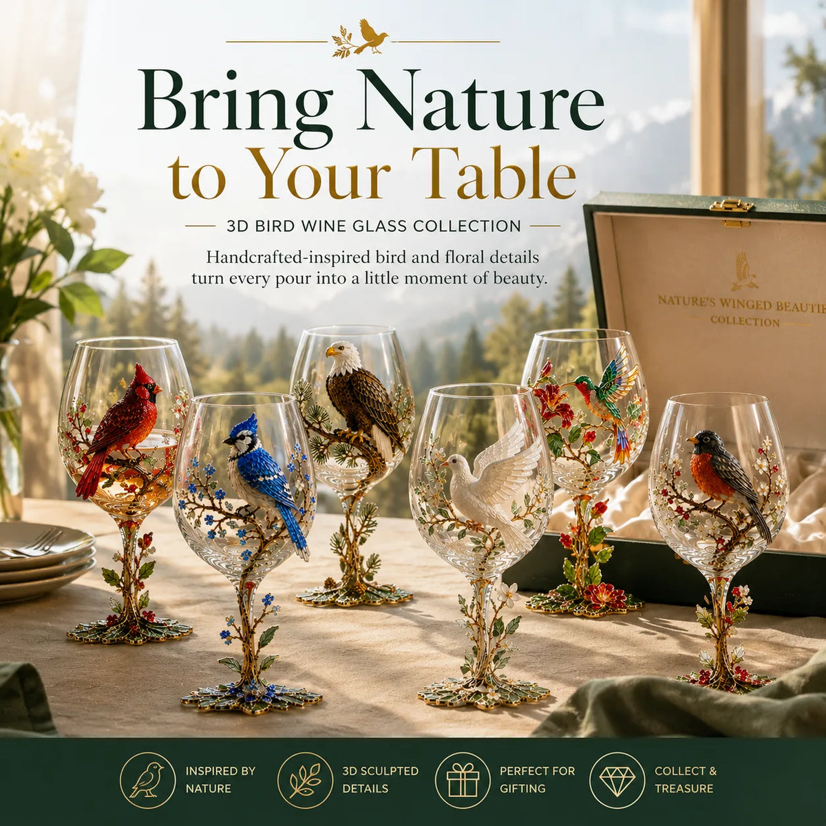 3D Bird Stemmed Wine Glass – 6 Designs