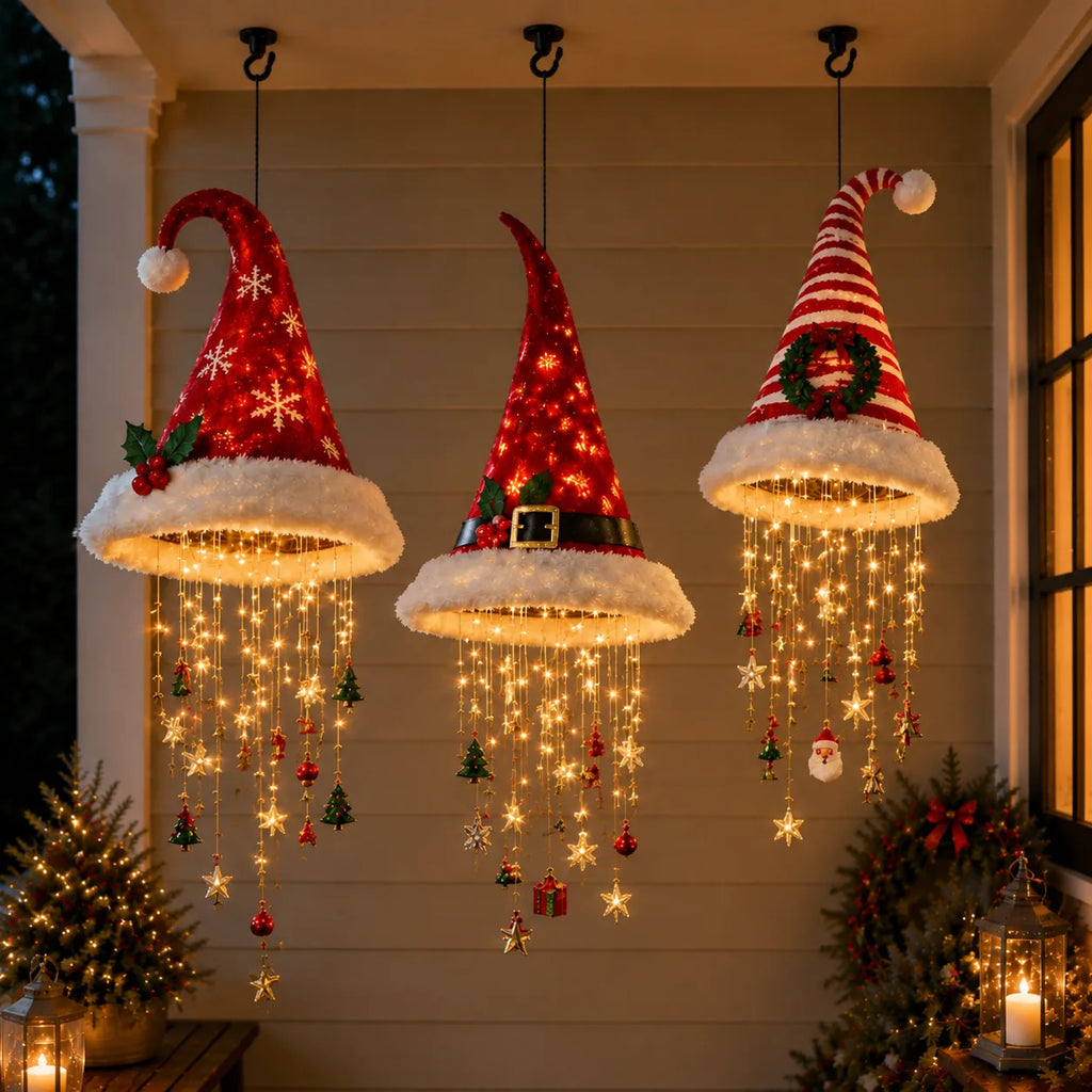 Lighted Santa Hat Hanging Chandelier – 3 Designs
