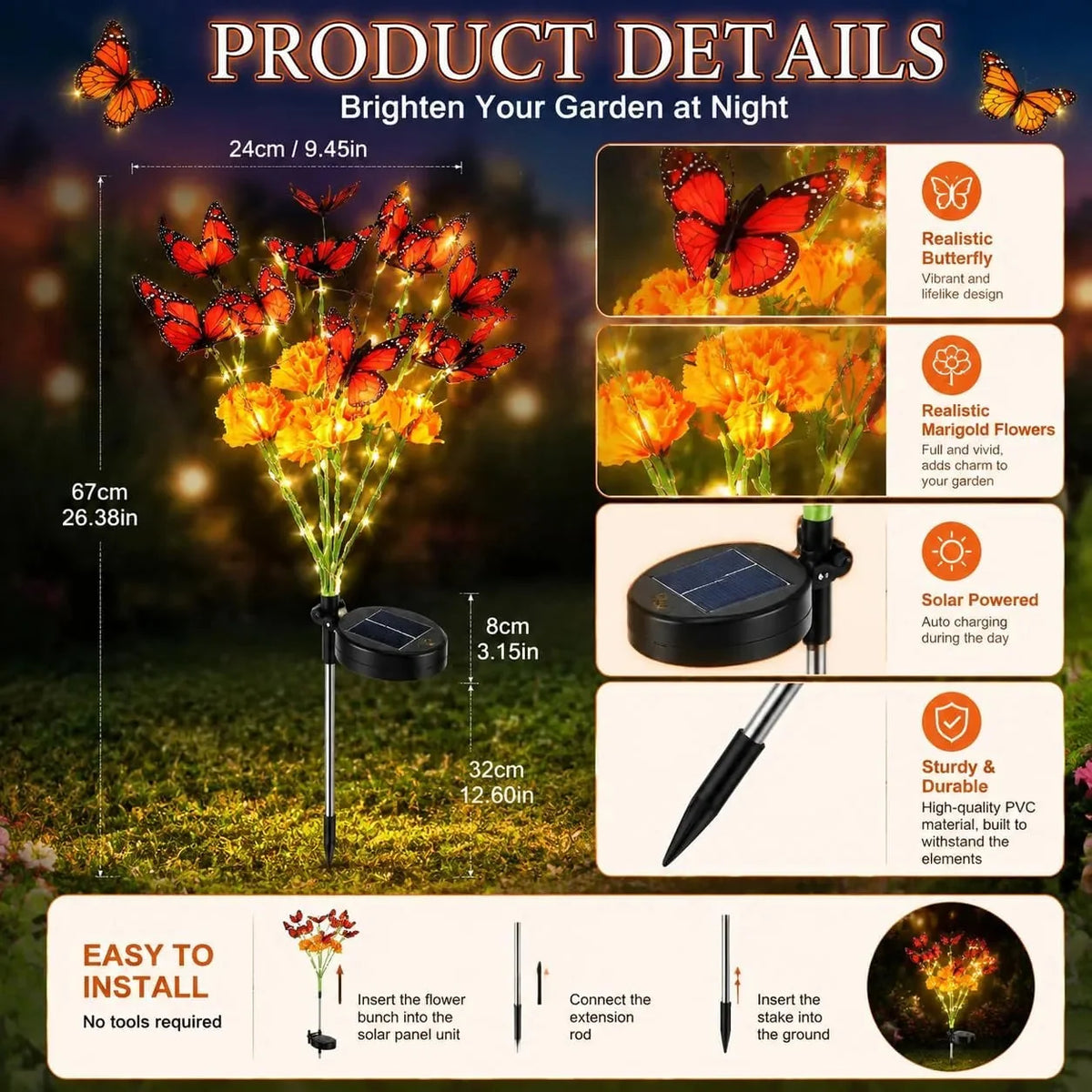 Solar Butterfly Flower Tree Garden Light
