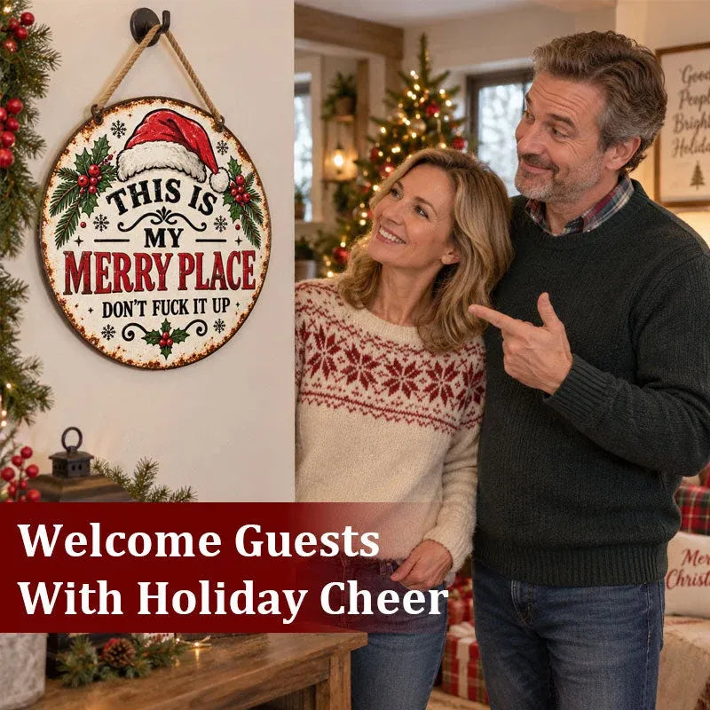 Vintage Merry Place Christmas Hanging Sign