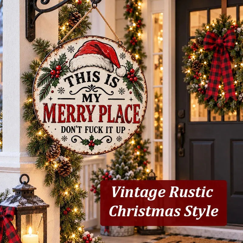 Vintage Merry Place Christmas Hanging Sign