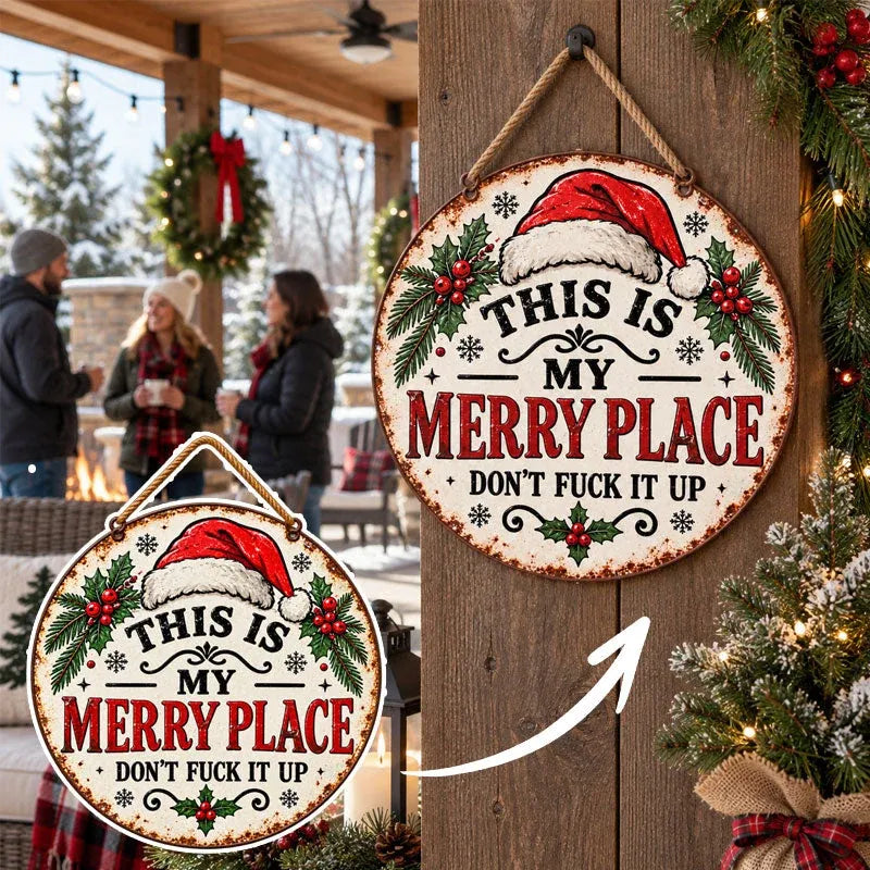 Vintage Merry Place Christmas Hanging Sign