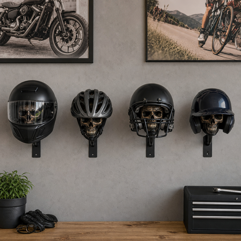 Skull Motorcycle Helmet Wall Mount