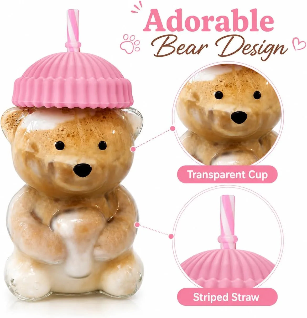Bear-Shaped Glass Tumbler with Plush Hat