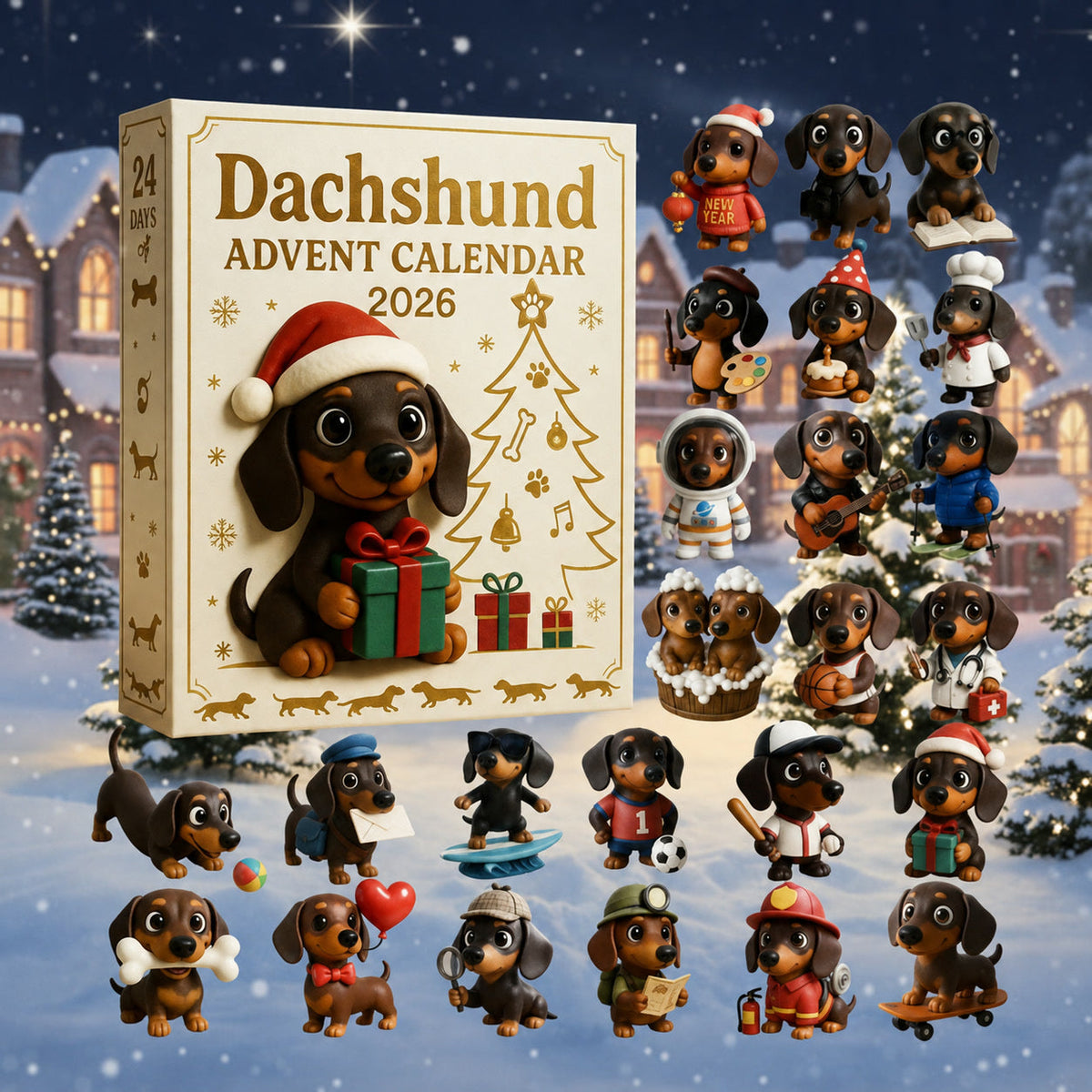 Dachshund Advent Calendar 2026 - 24 Dachshund Figurines