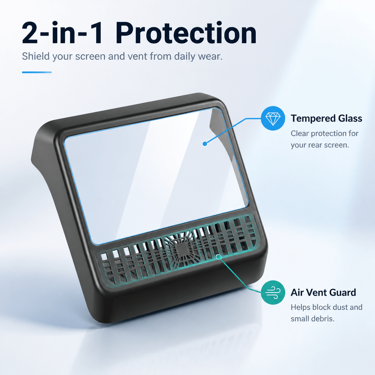 Tempered Glass Rear Screen Protector with Air Vent Cover for Model YL