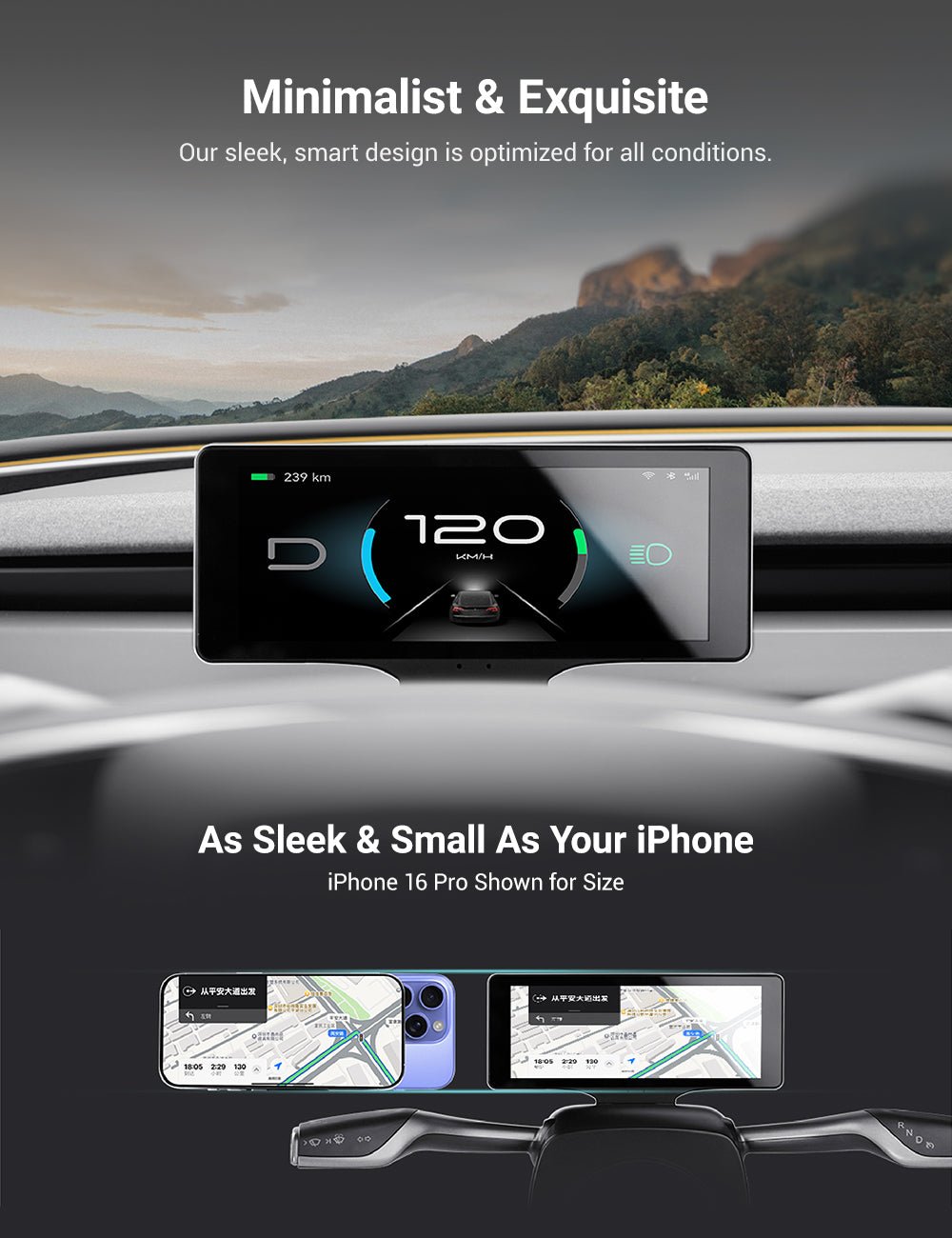 Sikunuo 7′′ Gear Shift Touch Screen Dashboard Display for Model 3 Highland / Model Y Juniper
