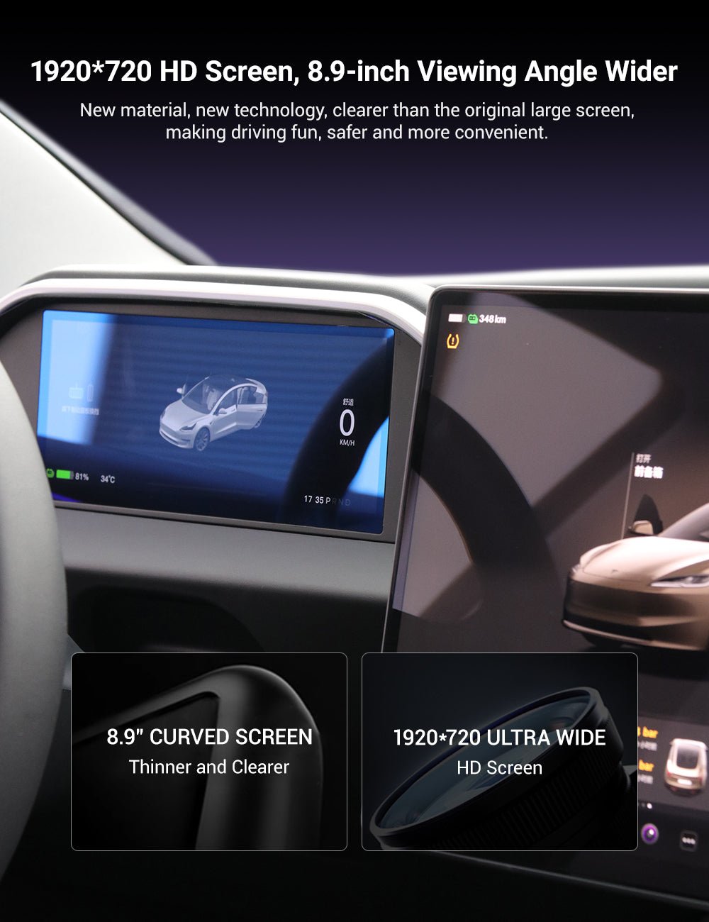 Sikunuo 8.9'' Dashboard Display with Ambient Lighting for Model 3 Highland / Model Y Juniper