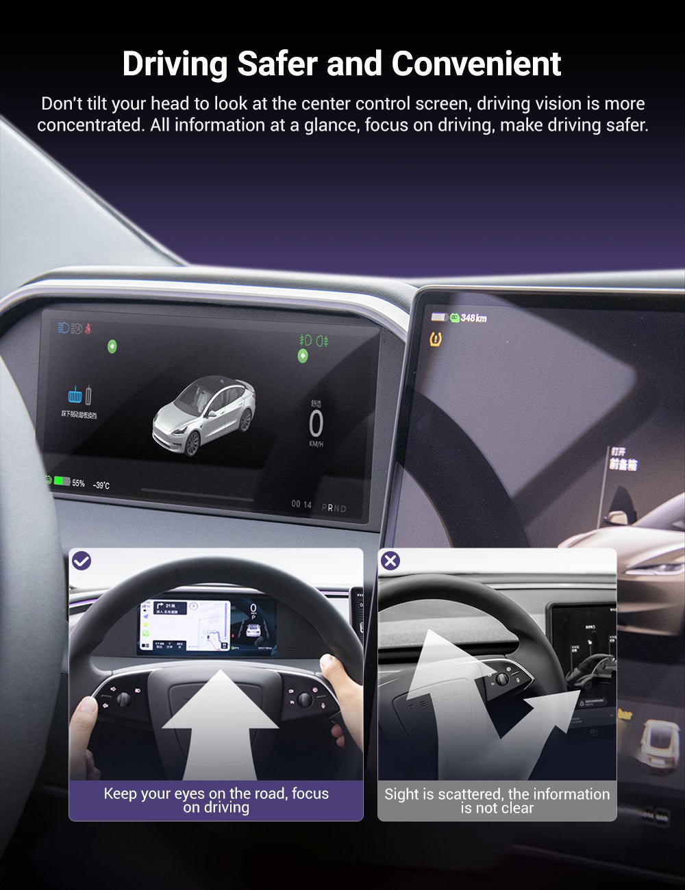Sikunuo 8.9'' Dashboard Display with Ambient Lighting for Model 3 Highland / Model Y Juniper