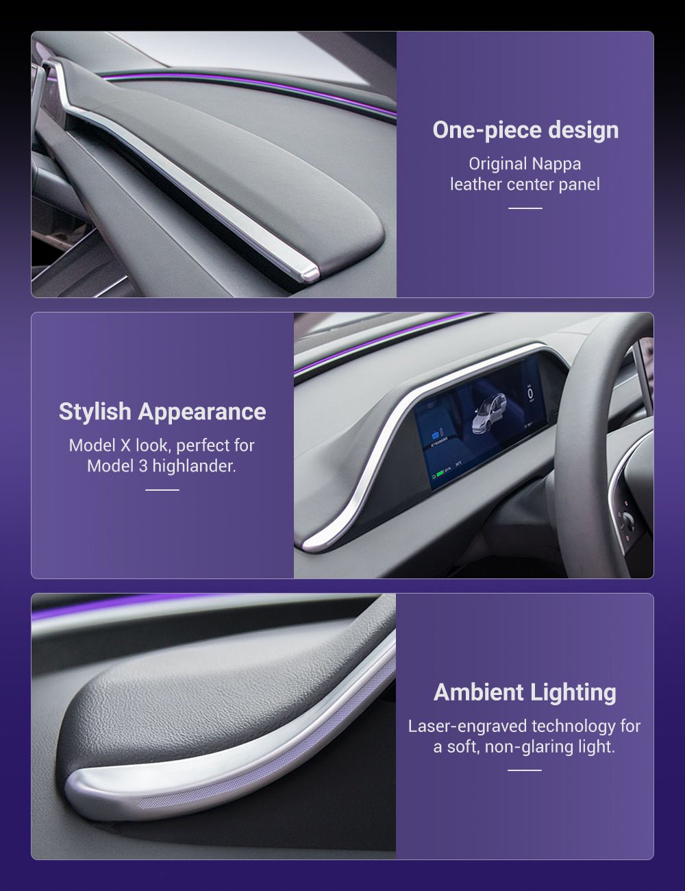 Sikunuo 8.9'' Dashboard Display with Ambient Lighting for Model 3 Highland / Model Y Juniper