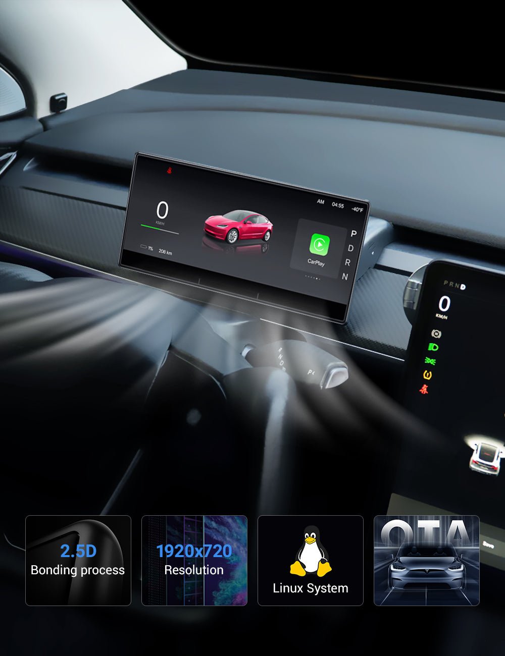 Sikunuo F9 Pro Screen Dashboard Display With Carplay & Android Auto for Model 3 / Model Y