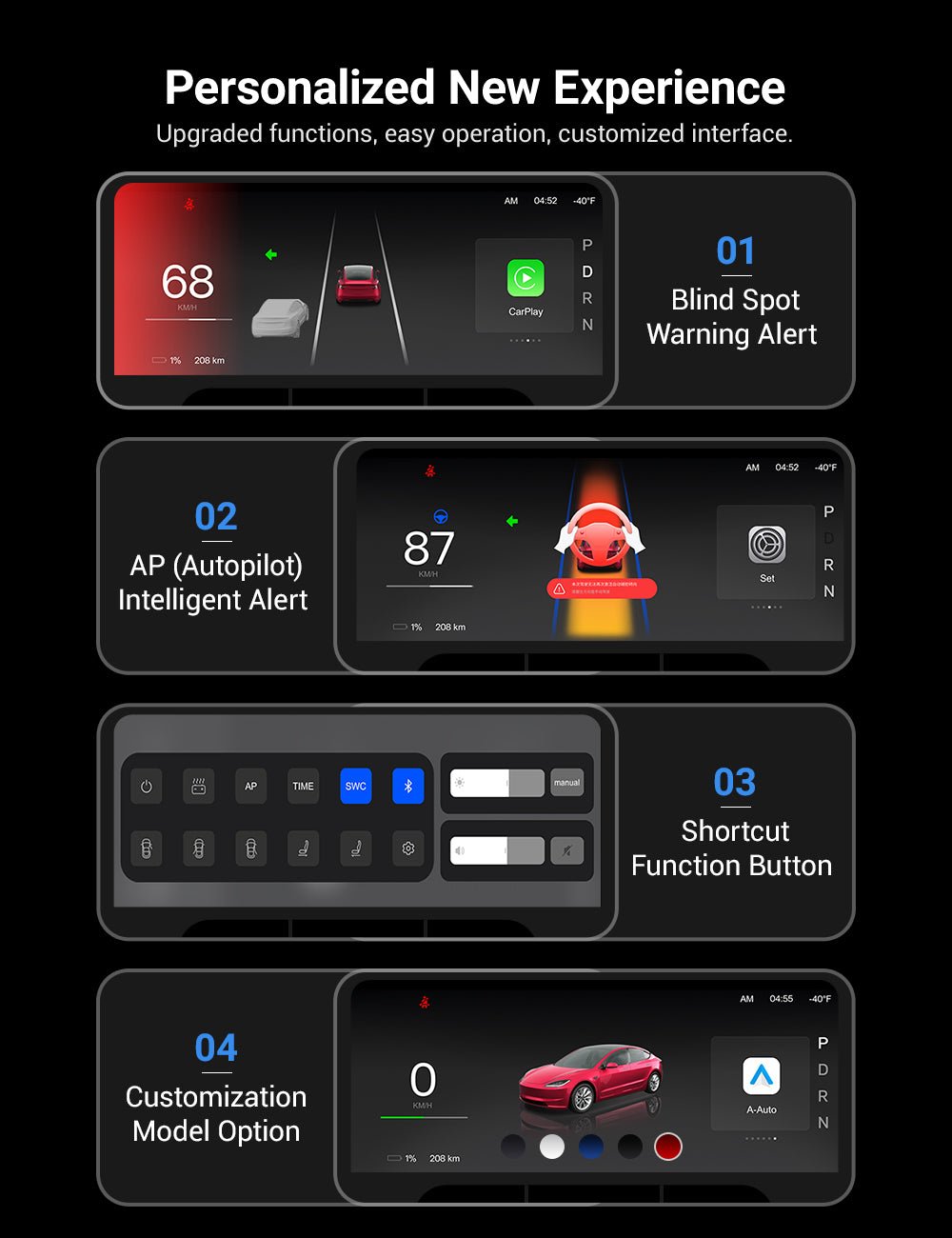 Sikunuo F9 Pro Screen Dashboard Display With Carplay & Android Auto for Model 3 / Model Y