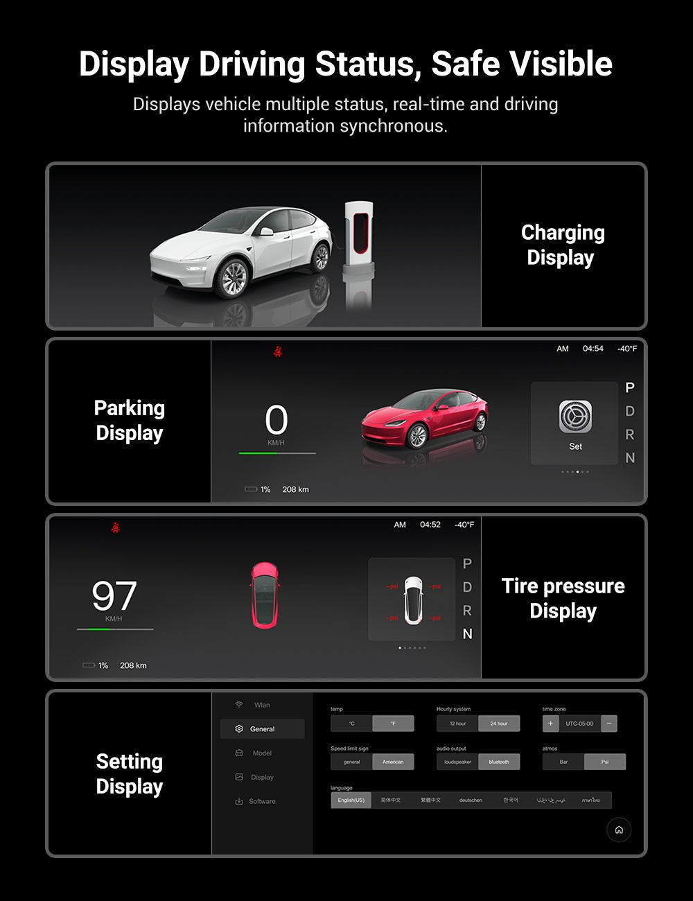 Sikunuo F9 Pro Screen Dashboard Display With Carplay & Android Auto for Model 3 / Model Y