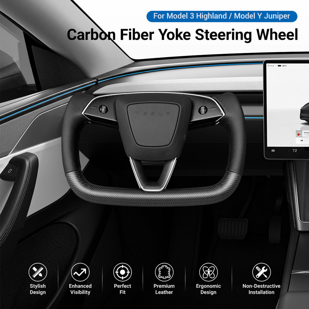Sikunuo Carbon Fiber Heated Yoke Steering Wheel for Model 3 Highland / Model Y Juniper
