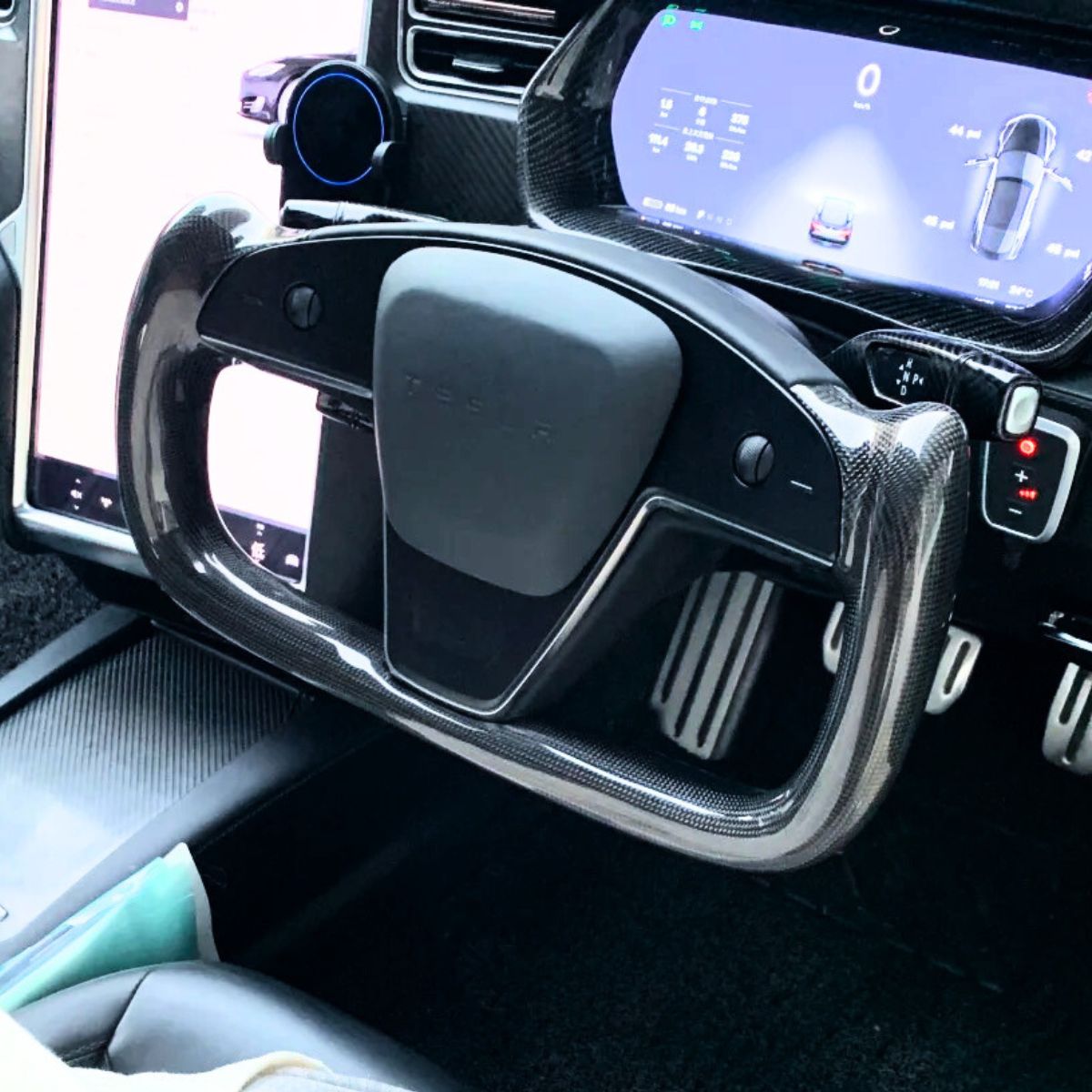 Sikunuo Touch Horn Carbon Fiber Yoke Plaid Steering Wheel Upgrade for Tesla Model S / X 2021-2023