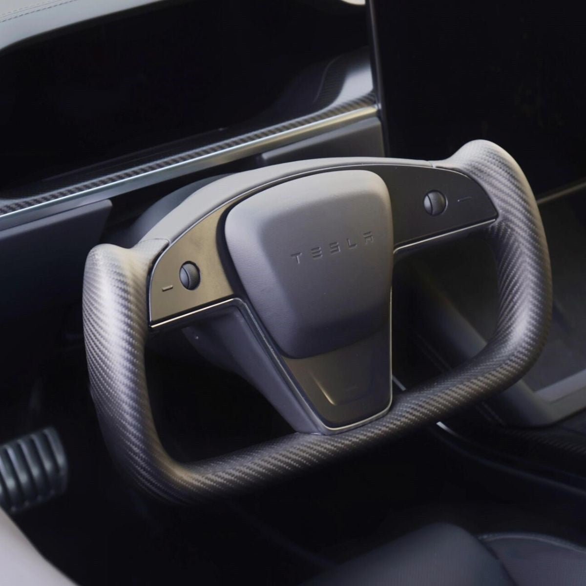 Sikunuo Touch Horn Carbon Fiber Yoke Plaid Steering Wheel Upgrade for Tesla Model S / X 2021-2023