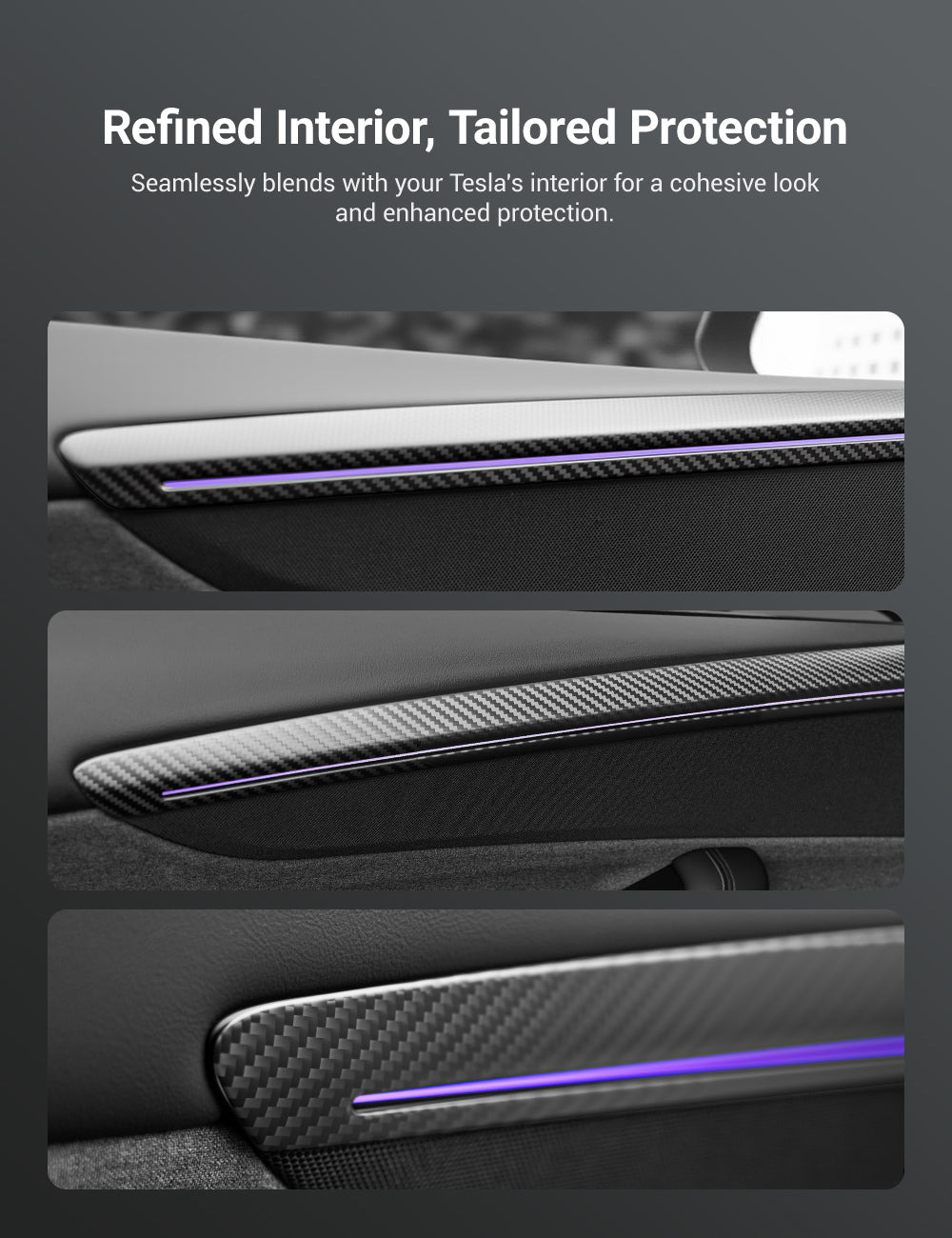 Sikunuo Dry Carbon Fiber Door Trim Cover for Tesla Model Y Juniper