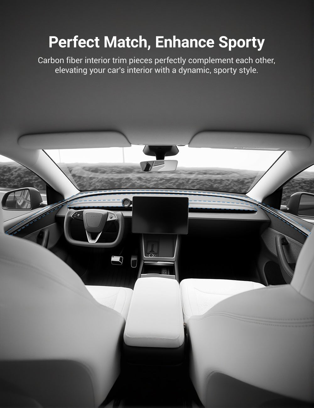 Sikunuo Dry Carbon Fiber Door Trim Cover for Tesla Model Y Juniper