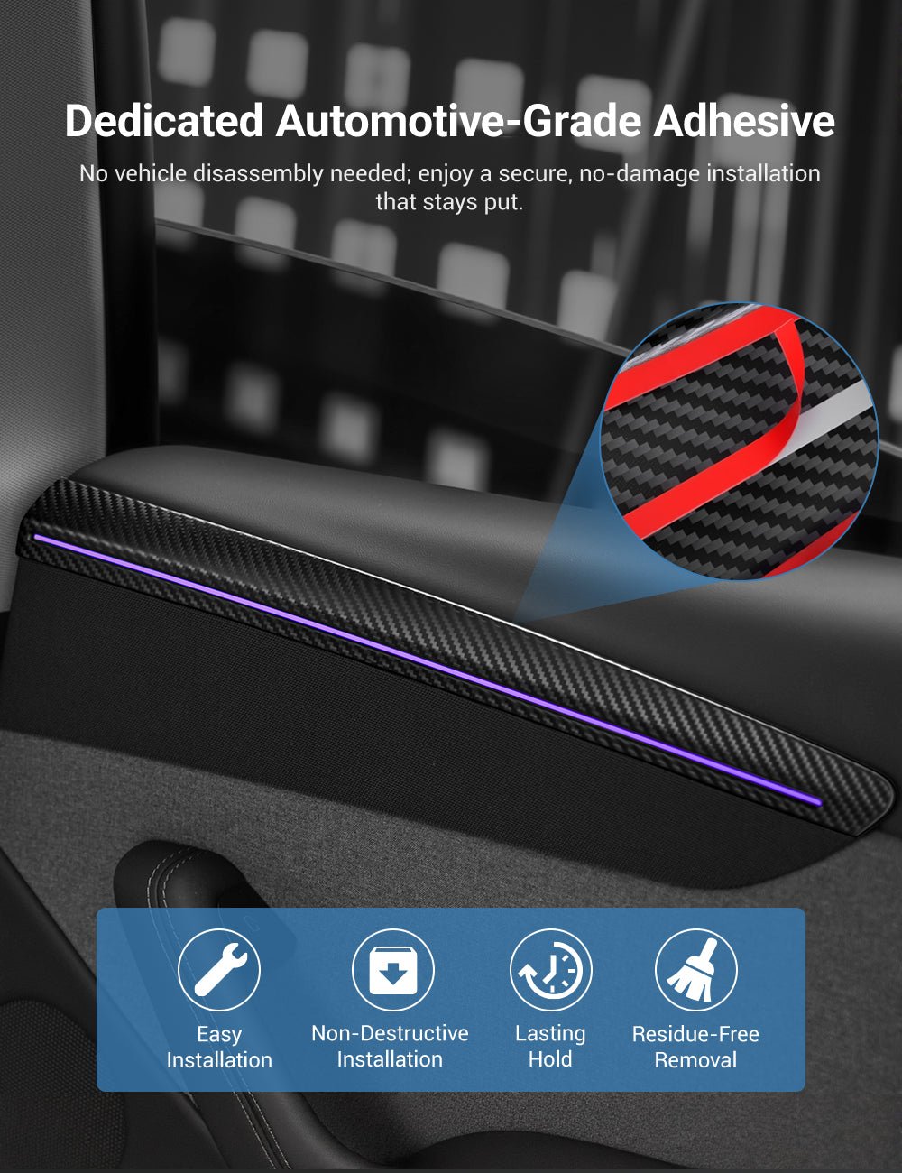 Sikunuo Dry Carbon Fiber Door Trim Cover for Tesla Model Y Juniper