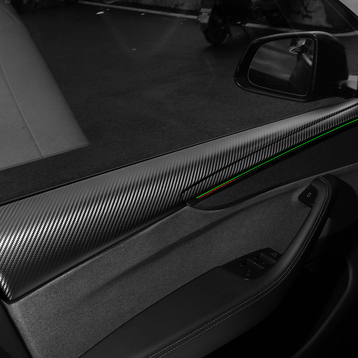 Sikunuo Dry Carbon Fiber Full Upper Oversized Extended Door Panel Overlays for Model Y Juniper