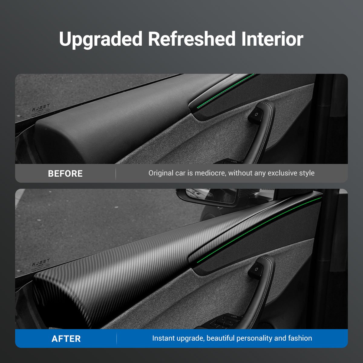 Sikunuo Dry Carbon Fiber Full Upper Oversized Extended Door Panel Overlays for Model Y Juniper