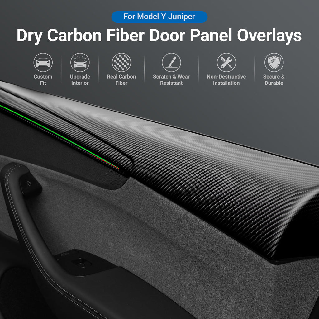 Sikunuo Dry Carbon Fiber Full Upper Oversized Extended Door Panel Overlays for Model Y Juniper