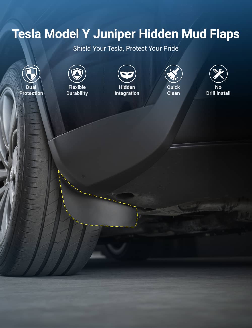 Sikunuo Hidden Mud Flaps for Model Y Juniper/ Model YL | Invisible Protection