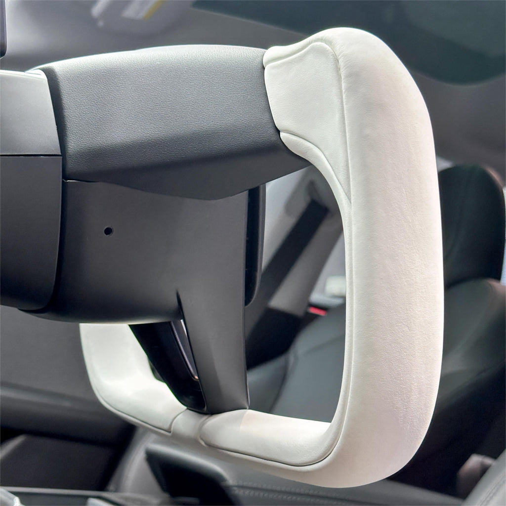 Sikunuo Model 3 Highland & Model Y Juniper Yoke Plaid Steering Wheel 【White Leather】