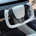 Sikunuo Model 3 Highland & Model Y Juniper Yoke Plaid Steering Wheel 【White Leather】