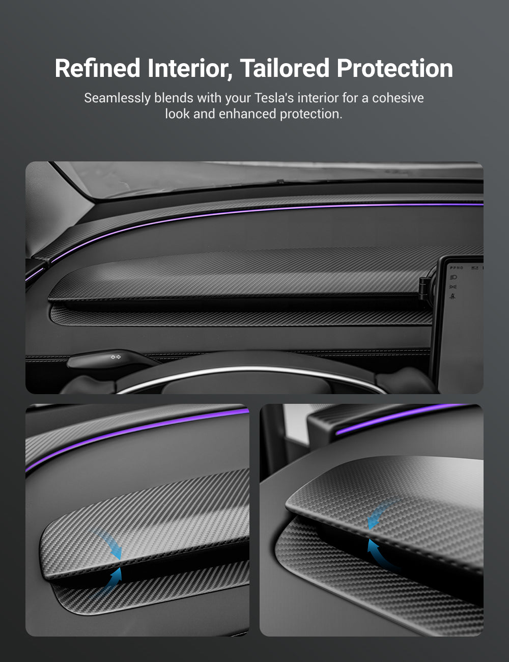 Sikunuo Real Dry Carbon Fiber Dashboard Cover Overlay for Model 3 Highland / Model Y Juniper