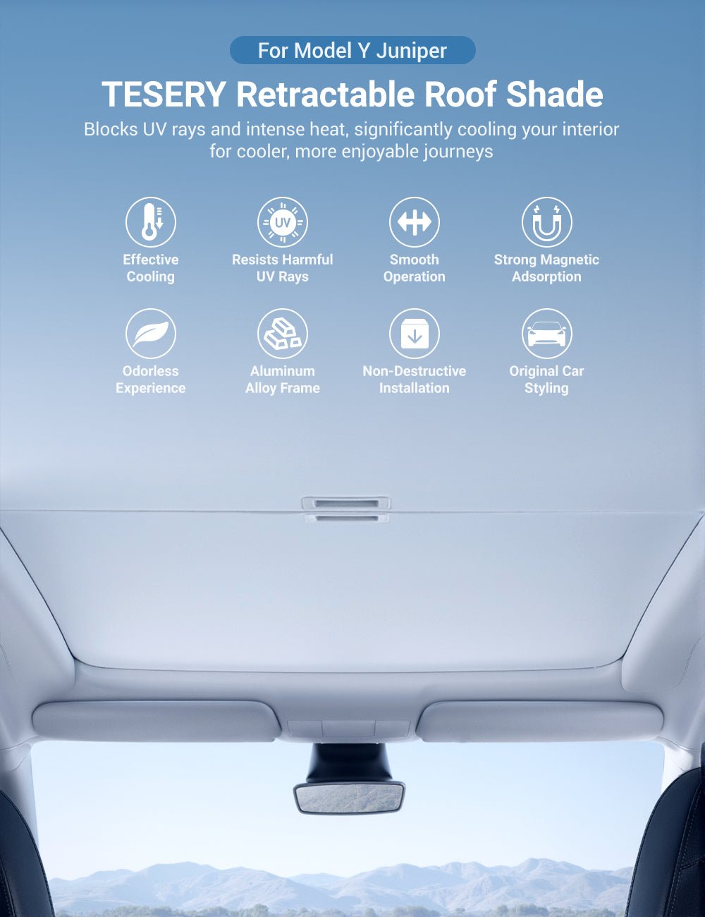 Sikunuo Retractable Sun Shade for Model Y Juniper