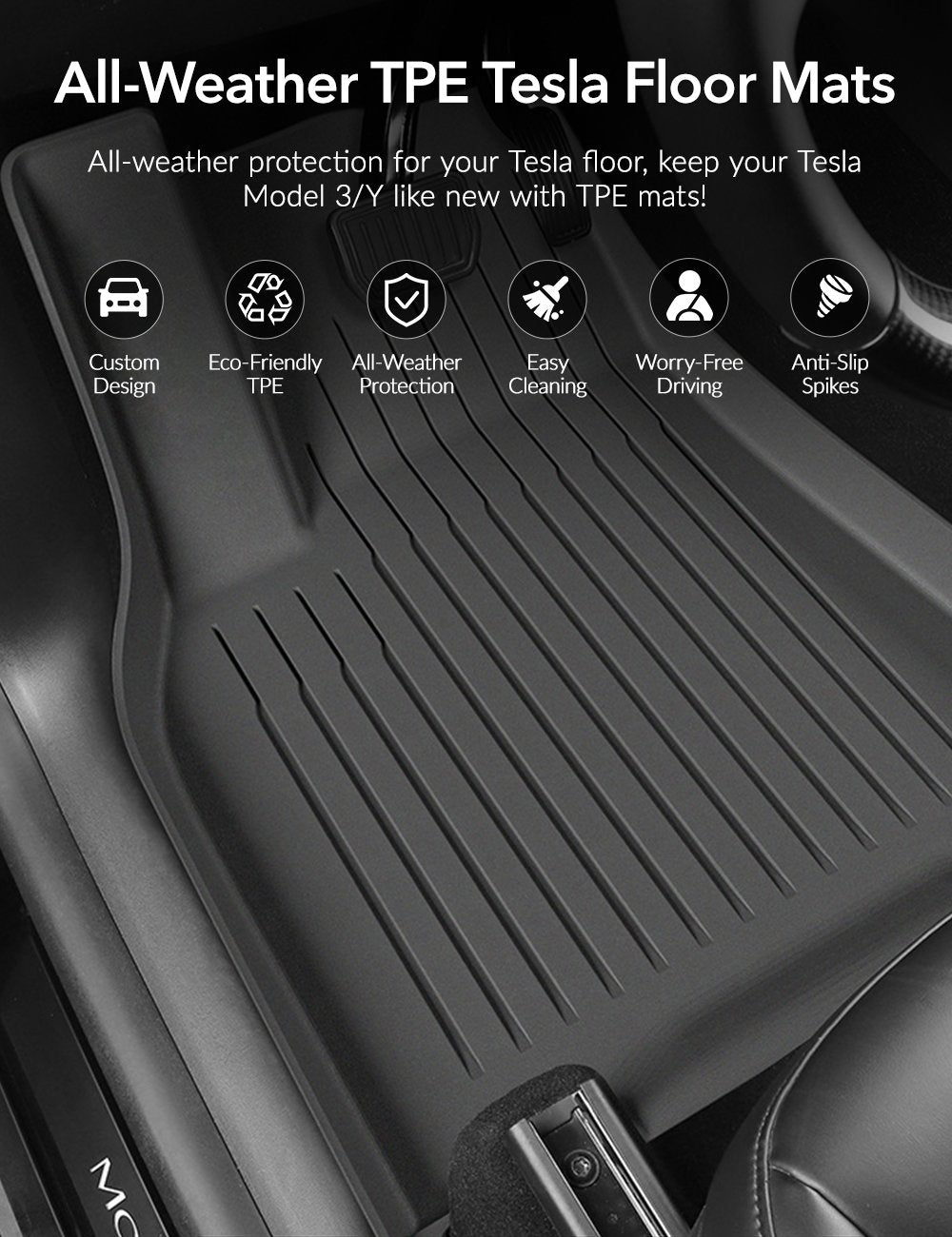 Sikunuo TPE All Weather Floor Mats for Tesla Model Y & Model 3