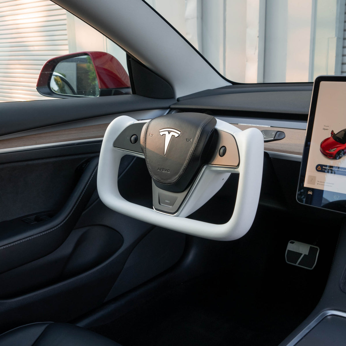 Sikunuo Yoke Plaid Steering Wheel for Tesla Model 3 / Y【White Leather】