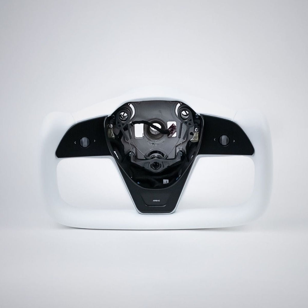 Sikunuo Yoke Plaid Steering Wheel for Tesla Model 3 / Y【White Leather】