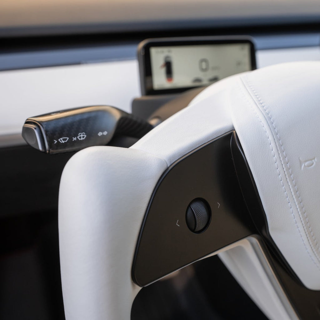 Sikunuo Yoke Plaid Steering Wheel for Tesla Model 3 / Y【White Leather】
