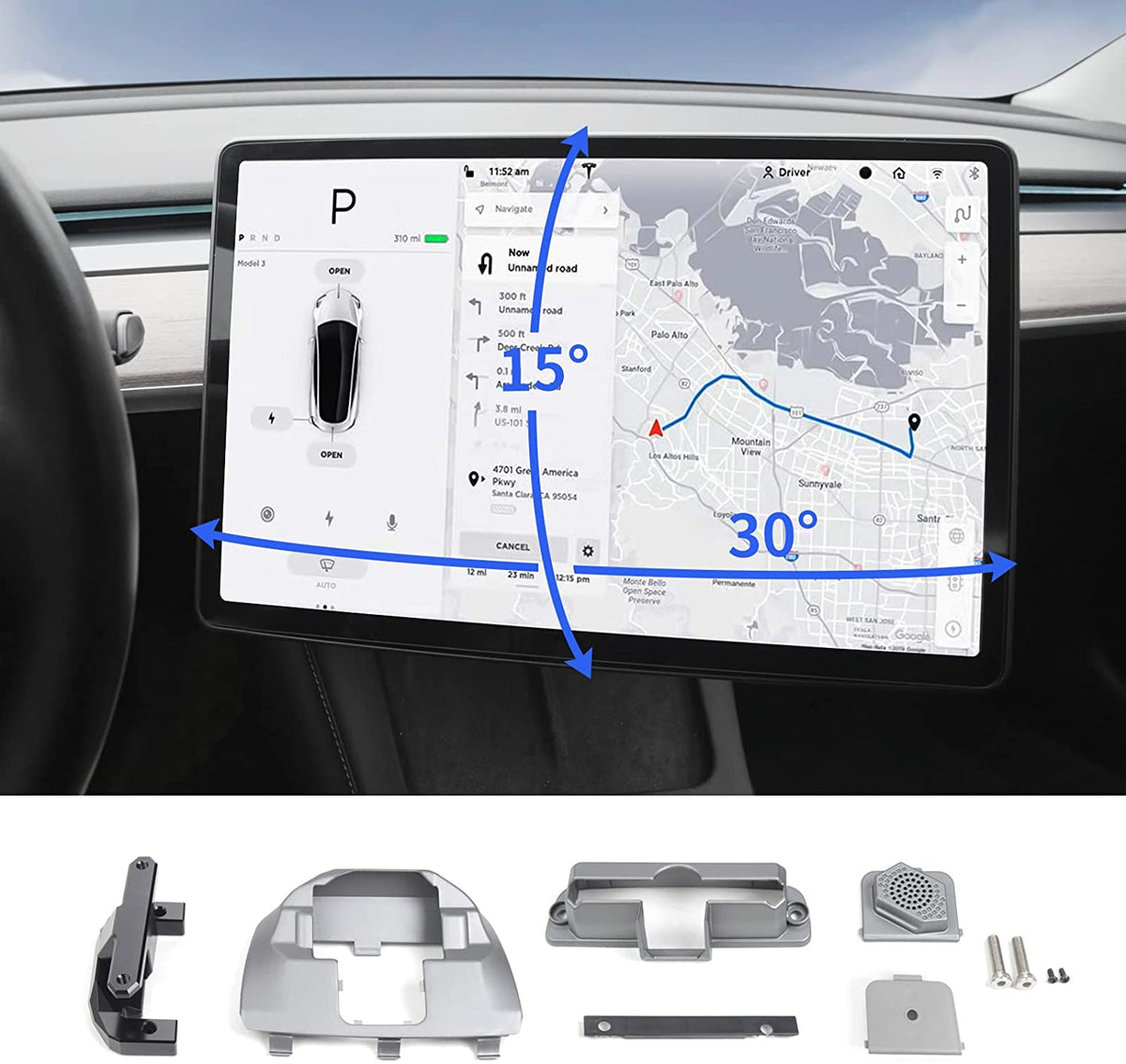 Model Y / Model 3 Highland Screen Swivel Rotating Mount Kit (Fits RHD & LHD) | Sikunuo