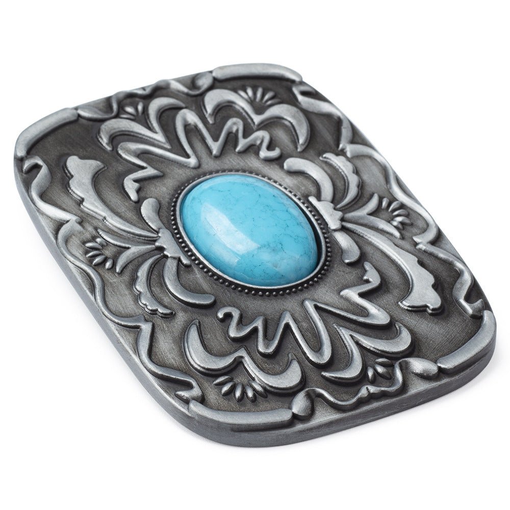 Turquoise Western Belt Buckle Antique Floral Style