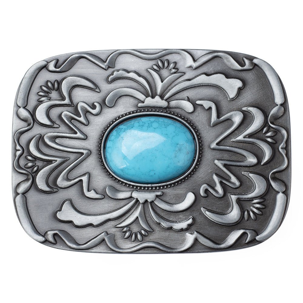 Turquoise Western Belt Buckle Antique Floral Style
