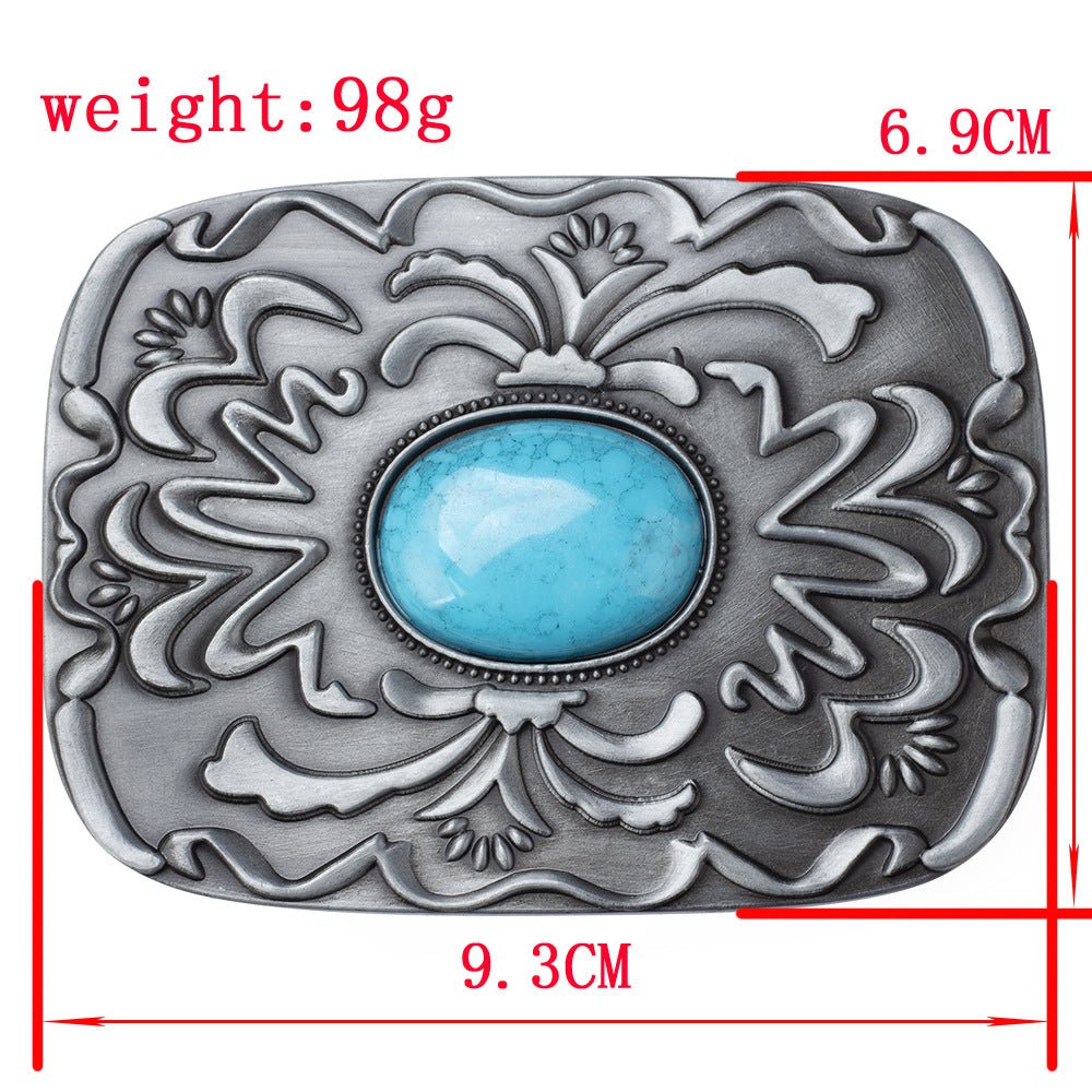 Turquoise Western Belt Buckle Antique Floral Style