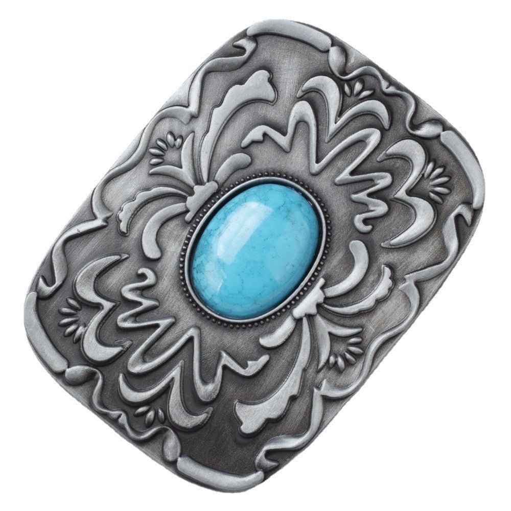 Turquoise Western Belt Buckle Antique Floral Style
